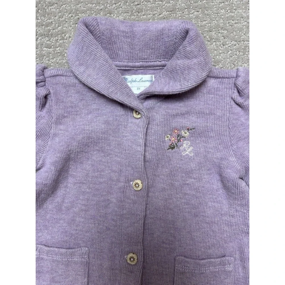 Baby Girls RALPH LAUREN Purple Knit Sweater Outfit One Piece Romper Sz 6 Mo